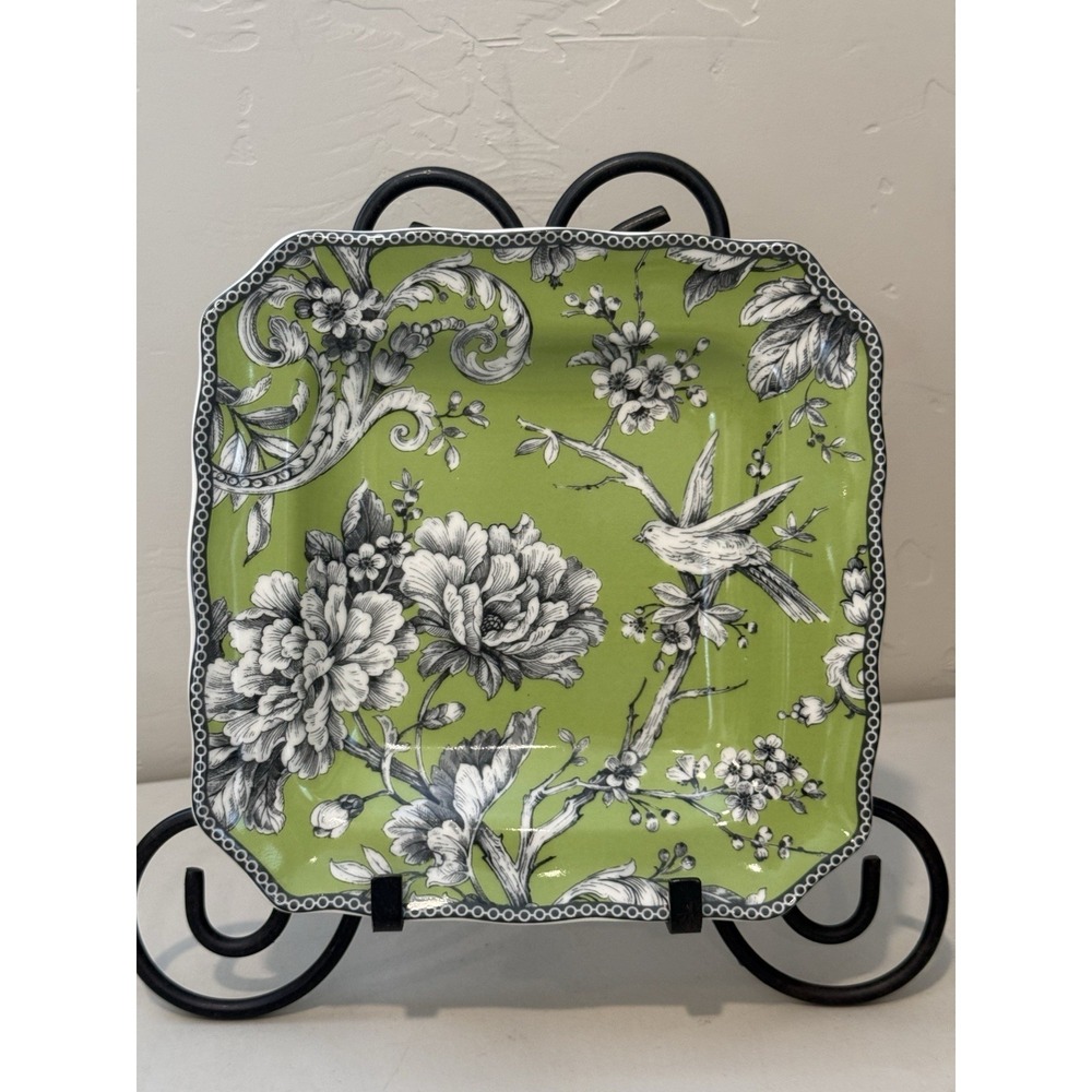 222 Fifth Adelaide Sage Green Salad/Lunch Plate Bird Floral Design 8.5